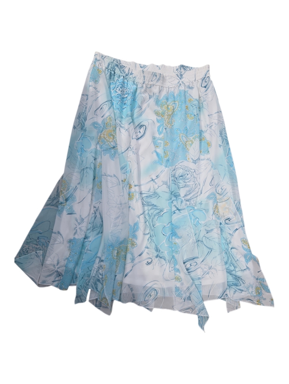 Bonworth Light Blue and White Floral Midi Skirt Size L
